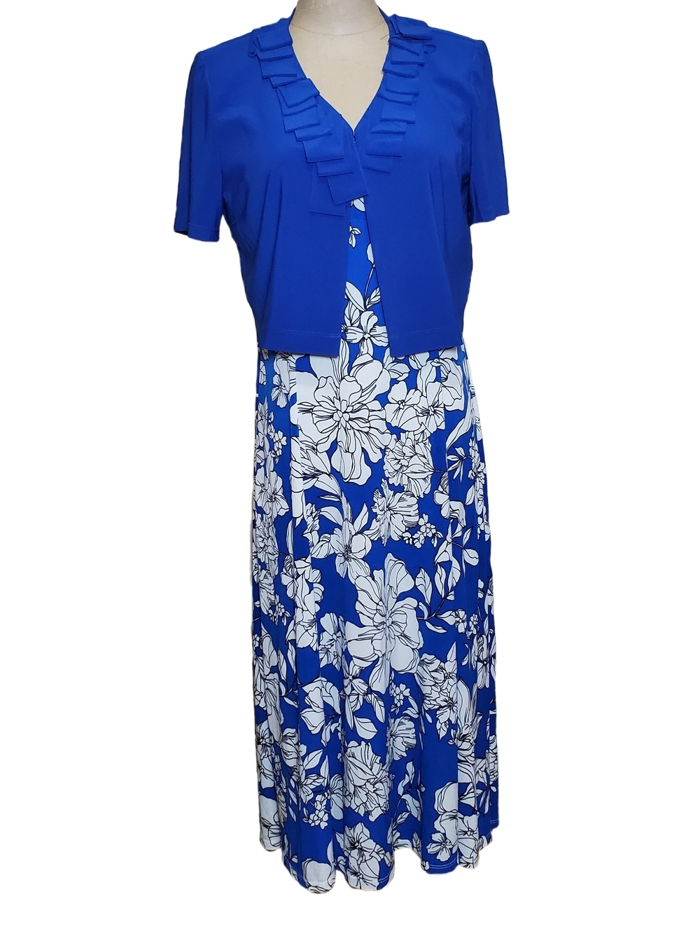 Julian Taylor New York Navy Blue Dress with White Floral Print Sz 8